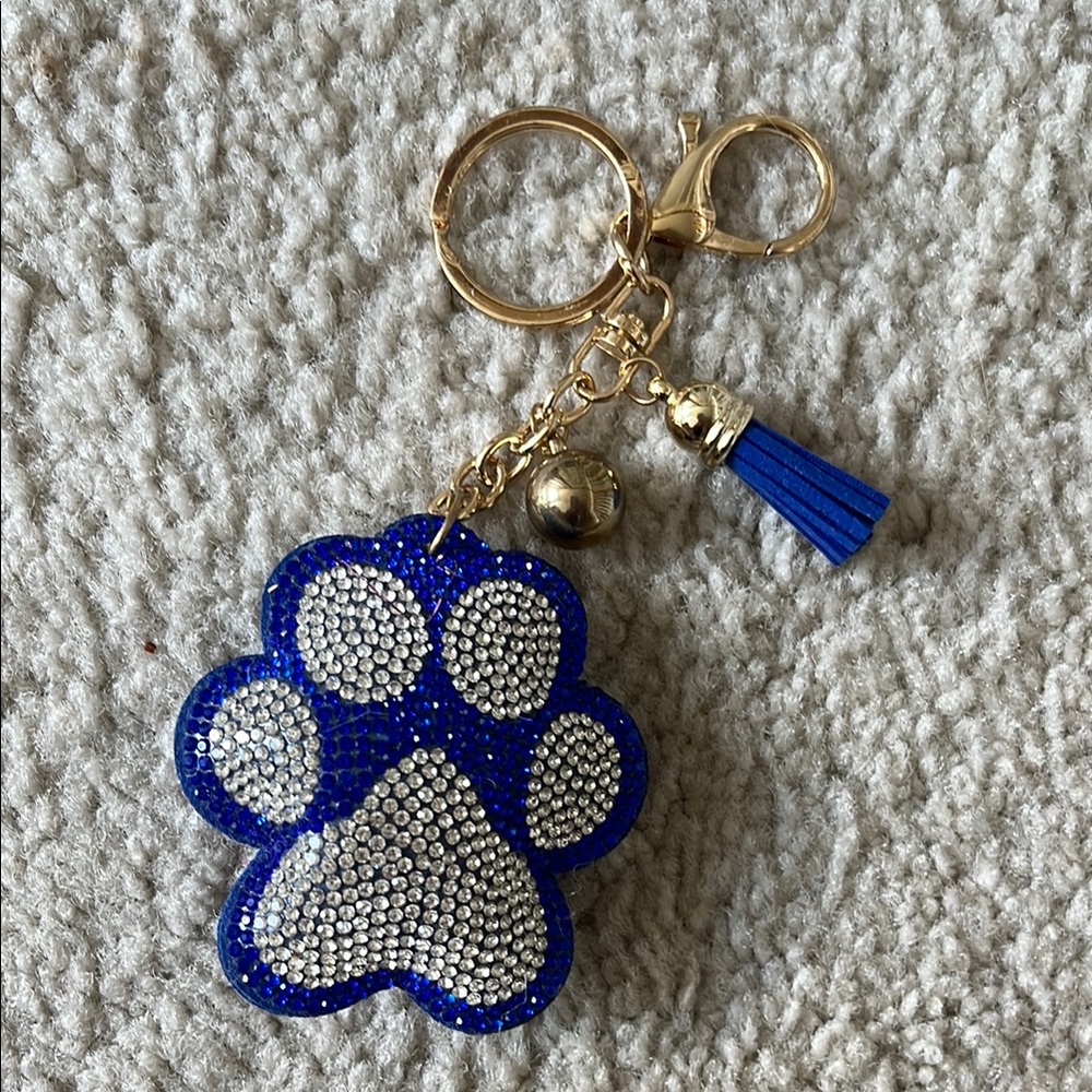 Blue and Silver Paw Keychain with Tassel